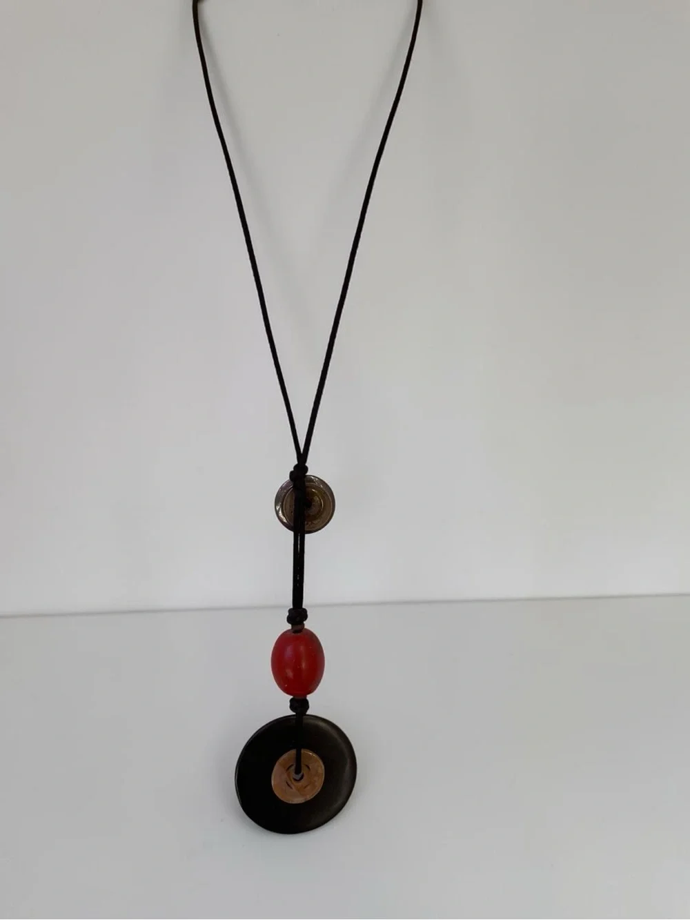 Asian Chinese Coin Donut Medallion Pendant Cord Necklace